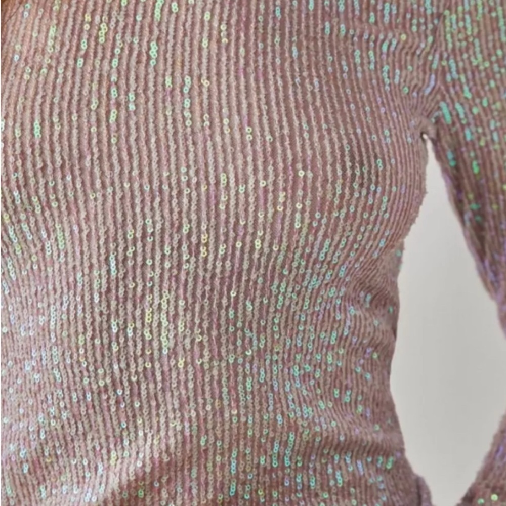 Free People Sequin Embellished Pink Sweater